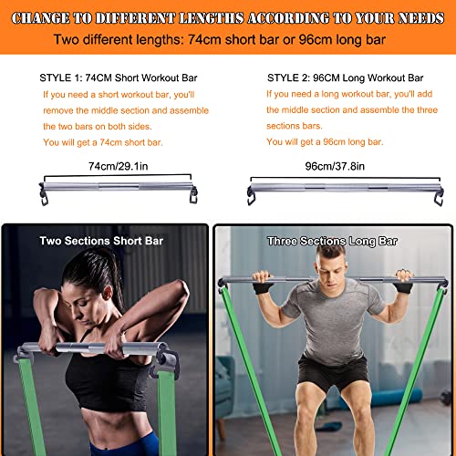 J Bryant Fitness Heavy-Duty Resistance Band Bar with Resistance Bands, E-Shaped Hook Design, 500lb Load Capacity, Anti-Slip Surface, Carry Bag Included, for Strength Training and Fitness - color: Set1
