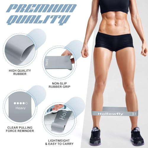 Hollowfly 12 Pcs Latex Resistance Loop Exercise Bands for Booty Workout Stretch Exercise Bands Non Slip for Legs Squat Resistance Loop Women Men Starter Butt Hip Thigh Fitness - color: Gray, style: Heavy