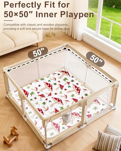 Baby Play Mat, 50x50 Playpen Mat with Machine Washable Cover | Removable, Thicken Cushioning Playmats for Baby, Non-Slip Bottom, Easy to Clean for Infants, Mushroom - color: Mushroom, size: 50" X 50"