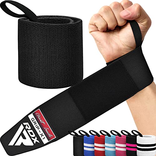 RDX Wrist Wraps for Weightlifting (Pair), IPL USPA Approved, Elasticated 18” Cotton Straps Support with Thumb Loop, Gym Wrap for Weight Lifting Powerlifting Competition Strength Training Bodybuilding - color: Black