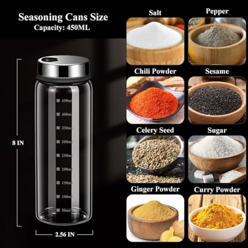 15 oz Large Salt Pepper Shakers with 3 Adjustable Outlet Holes | Clear Glass Shaker Bottles Spice Seasoning Cans for Kitchen Decor, Home Restaurant BBQ Camping Farmhouse Kitchen Accessories - size: 450ML(2.56*8 IN)