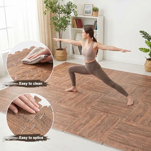 24 Pack EVA Interlocking Foam Floor Tiles, 11.8"x11.8"x0.4" Protective Gym Flooring Mats, Non-Slip Puzzle Exercise Mat for Home Gym, Garage, Playroom, Aerobic Bike - color: Dark Brown