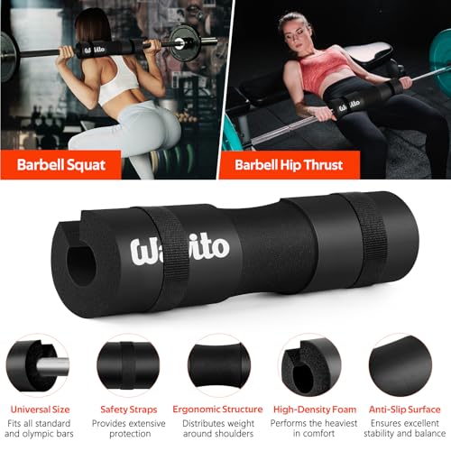 WALITO 8Pcs Barbell Pad Set for Hip Thrust - Squat Pad,Gym Accessories for Women with Bar Bad,Bench Press, with Gym Ankle Straps,Resistance Bands for Working Out,Lifting Strap,Carry Bag - color: Blue Black-10