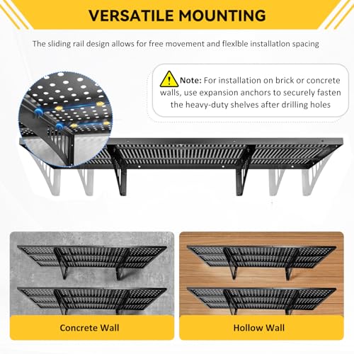2-Pack 1.97x2.95ft Adjustable Garage Wall Shelving,800 lb Load Capacity Heavy Duty Wall Mounted Storage Shelf，Metal Floating Shelves for Garage，Used in basements, Storage Rooms, Work Areas - size: 2-Pack 1.97x2.95ft