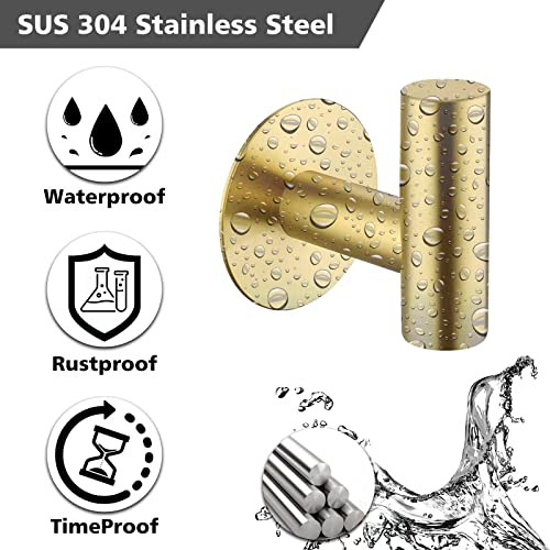 Bntuk Adhesive Towel Hooks, Heavy Duty Wall Hooks Stainless Steel Waterproof Shower Towel Hooks - 4 Pack, Gold - color: Gold, size: 4 Pack
