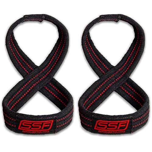 SERIOUS STEEL FITNESS Red Figure 8 Lifting Straps | Deadlift & Strongman Axle Straps - 3 Sizes - color: Black, size: (60 CM - Less than 7.25" Wrist)