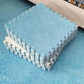 Thickened Soft Plush Foam Interlocking Floor Carpet Mat, 24 Pcs 12x12x0.4 Inch Fluffy Square Puzzle Foam Carpet Tiles with Edgings(Color:Light Blue) - color: Light Blue