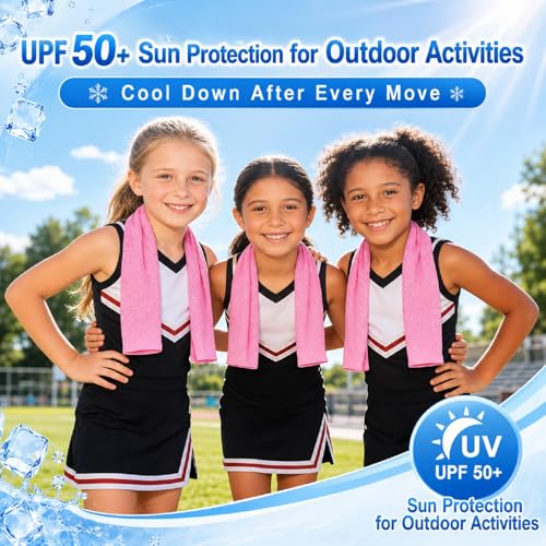 BobbleT Kids PVA Cooling Towels 4 Pack (30"x9") - Mini Instant Ice Cooling Towels for Neck & Face with UPF 50+ Sun Protection, Reusable Summer Heat Relief for Outdoor Activities, Pink - color: Pink