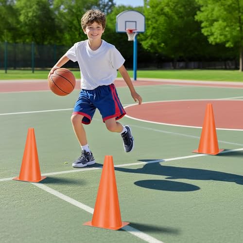 12 Inch Sports Cones Set of 24,Durable Training Cones for Soccer,Football, Basketball Drills - Multi-Purpose Agility Cones for Indoor & Outdoor Practice - color: orange