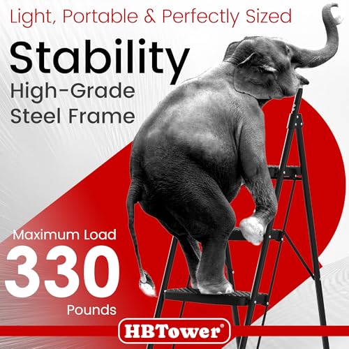 HBTower 4 Step Ladder, Step Stool Foldable with Wide Anti-Slip Pedal, Sturdy Steel Ladders for Home Adults Kitchen - size: 4 Step Ladder