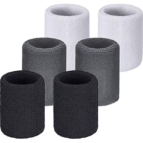 Willbond Wrist Sweatbands, Sports Sweatbands for Competition, Sweat Absorbent, for Basketball, Tennis, Football, Running and Work (Pack of 6) - color: Black, White, Gray