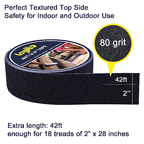 Anti Slip Tape, 2 Inch x 42 Ft Grip Tape for Stairs Outdoor/Indoor, Waterproof Non Skid Roll for Stair Treads Non Slip, High Traction Friction Abrasive Adhesive Stair Steps - Black - color: Black, size: 2” x 42'