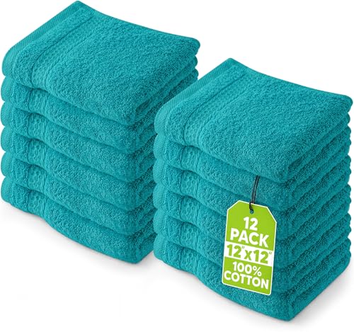 Utopia Towels 12 Pack Premium Wash Cloths Set, 12 by 12 Inches, 100% Cotton Ring Spun, Highly Absorbent and Soft Feel Essential Washcloths for Bathroom, Spa, Gym, and Face, Turquoise - color: Turquoise, size: 12 Wash Cloths