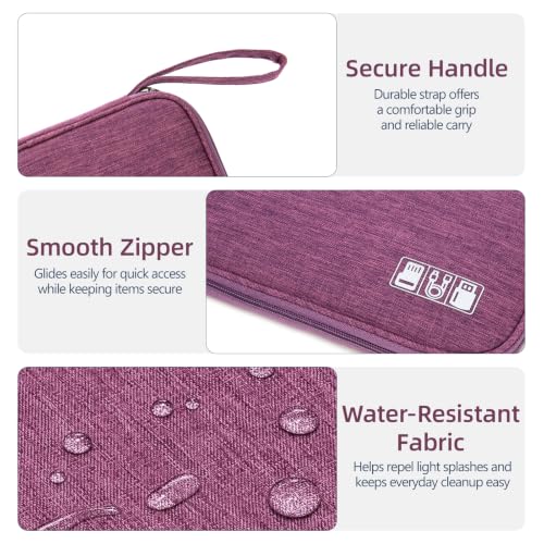 Cord Organizer Travel Case, Cable Organizer Bag for Chargers, USB Cables, Power Bank & Electronics Accessories, Portable Tech Organizer Pouch with Mesh Pockets, Water Resistant Travel Gear Bag - color: purple, size: S