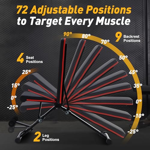 NEWBULIG Adjustable Weight Bench for Home Gym, Foldable Incline Decline Flat Workout Bench for Full Body Exercise, Sit Up Training Equipment, 795 lbs Capacity