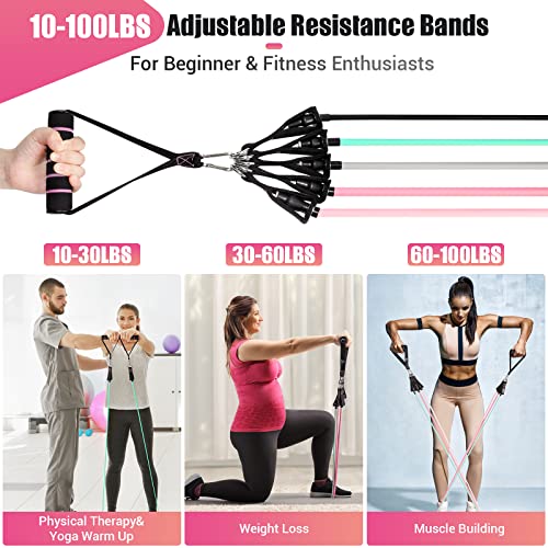 Resistance Bands with Handles for Women, 5 Level Exercise Bands Workout Bands for Physical Therapy, Yoga, Pilates, Door Anchor, Storage Pouch - color: Colour