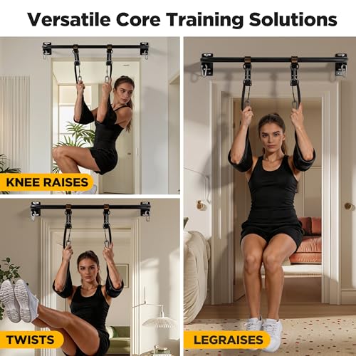 Wall Mounted Pull Up Bar with Hanging Ab Straps, Carbon Steel Chin Up Bar with 8mm Steel Plates, Adjustable Oxford Cloth Ab Sling Straps for Pull Ups, Knee Raises, Leg Raises, Home Gym Training（Black- Ab Straps） - color: Black- Ab Straps