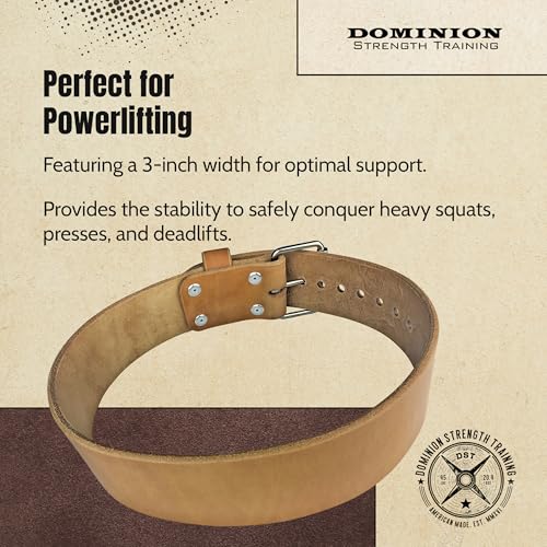 Leather Weight Lifting Belt - Hand Crafted In USA – Starting Strength - Powerlifting Support - Single Ply - 3-Inch Wide, 6mm Thick - Stainless Steel Roller Buckle - size: LG, 35-45" Waist size not pants size