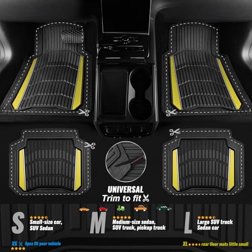 CAR PASS Heavy Duty Rubber Car Floor Mats, Deep Waterproof Car Floor Mats All Weather, Aluminum Film Floor Mats for Cars Non-Slip Universal Trim to Fit for SUV Trucks Sedans Vans,Black Yellow Metallic - color: Black Yellow