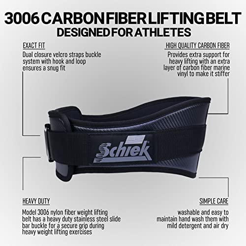Schiek Sports Model 3006 Carbon Fiber Lifting Belt - Nylon Fiber Gym Belt with Marine Vinyl Back Support - color: Black, size: Medium