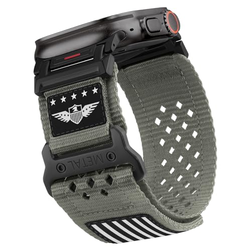 Rugged Nylon Band for Apple Watch Ultra 3/2/1 Series 11 10 9 8 7 6 5 4 SE/3/2/1 for Men,Breathable Stars-Stripes Flag Wristband Workout Athletic Strap for iWatch Ultra Bands 49mm 46mm 45mm 44mm 42mm - color: 05-Gray-Metal adapter, size: 49/46/45/44/42MM(S
