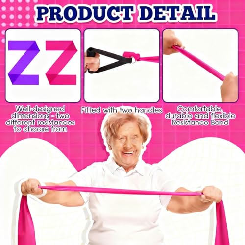 2 Pcs Resistance Band with Handles Chair Exercise Equipment for Seniors Physical Therapy Band Gifts for Elderly Women Rehab, Physical, Grandma, Grandpa - color: Rose Red,Purple