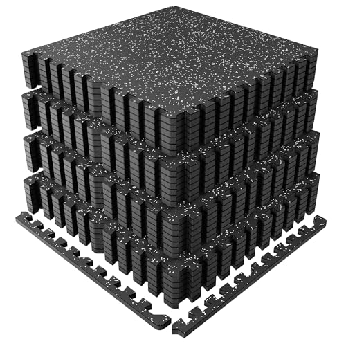 PRAISUN 0.6" Thicker Rubber Top Gym Flooring for Home Gym, 24 Pcs 96 Sq Ft Workout Mats, Exercise Mat, Interlocking Rubber Floor Mats with High Density EVA Foam for Garage, 24 x 24in, Black/Grey - size: 24 Tiles (96 Sq Ft)