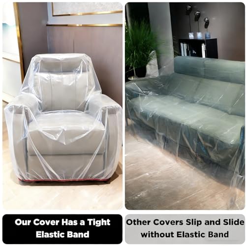 Plastic Chair Cover Furniture Cover with Elastic Band, Clear Recliner Cover Protector for Moving and Storage, Waterproof & Dustproof Moving Bags for Armchair Slipover 34W x 42D x 48H Inches (Chair) - size: Chair