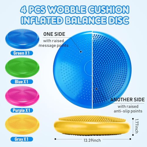 Jerify 4 Pcs Wiggle Seat Flexible Inflated Wobble Cushion Stability Balance Pad Balance Disc Sensory Seat for Men Women Fitness Physical Exercise Improving Posture Home Office - color: Fresh Colors