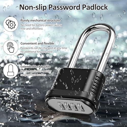6 Pack Heavy Duty Combination Lock Weatherproof, 4 Digit Combination Padlock Outdoor, Resettable Brass Combination Locks for Gate Locker Shed Garage Fence Gym Storage Unit(Black, Long Shackle) - color: Black, Long Shackle