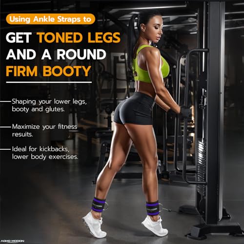 AOHO MOOON Ankle Strap (2 Pieces) for Cable Machine Women - Gym Workout Leg Strap, Premium Padding Ankle Cuffs, Glute Kickback Exercises Equipment, Pulley Attachment, One Size Fit All - color: Purple