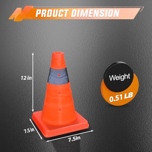 Nilight 12 Inch Collapsible Traffic Safety Cones 4 Pack - Bright Orange Parking Cones with Reflective Collars for Roadside Emergency, Parking, Driving Practice - size: 12 Inch