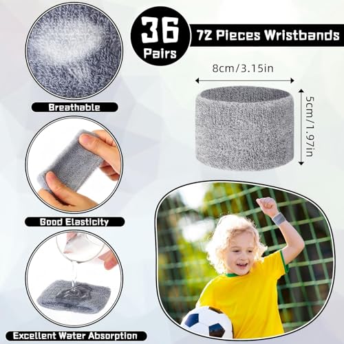 Lounsweer Wrist Sweatbands Bulk for Kids Adult Teams Sweat Bands Sports Wristband Athletic Neon Sweatbands for Football Basketball Tennis Running Gym Party Gifts - color: Gray