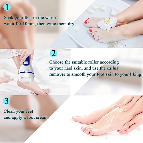 Callus Remover for Feet, 13-in-1 Professional Pedicure Tools Foot Care Kit, Foot Scrubber Electric Feet File Pedi for Hard Cracked Dry Dead Skin, 3 Rollers, 2 Speed, Battery Display (White&Blue) - style: White&Blue