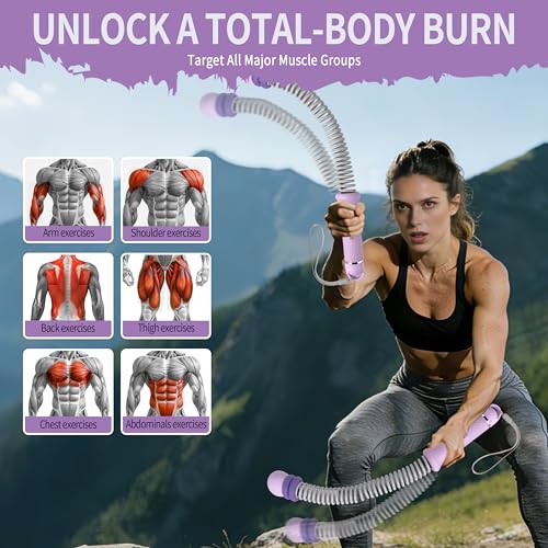Portable Adjustable Ropeless Battle Ropes with Purple | Weighted Cordless Workout Rope with Anti-slip Handles for Low-impact Cardio, HIIT, Home Gym and Office Fitness - color: Purple