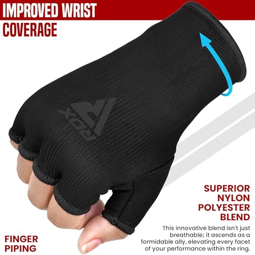 RDX Boxing Hand Wraps Inner Gloves Men Women, Half Finger Elasticated Bandages, Under Mitts Fist Protection, Muay Thai, Kickboxing, MMA, Martial Arts Speed Bag Punching Training - color: Full Black, size: Small