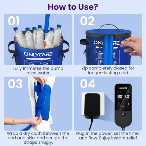 ONLYCARE Cold Therapy Machine, Ice Machine for Knee After Surgery,Dark Blue | Portable Machine with Quiet Pump, Large Cold Pad for Ankle, Arm Joints, Sports Injuries, Cryotherapy Pain Relief - color: Dark Blue
