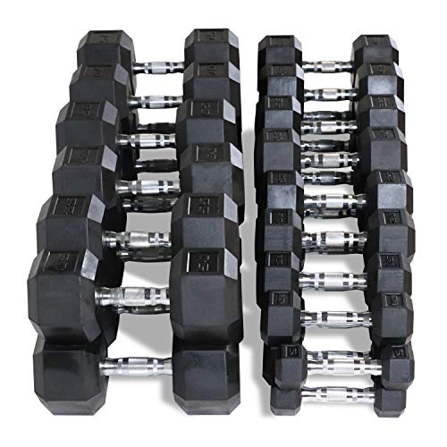 WF Athletic Supply Rubber Coated Hex Dumbbell Set, Multiple Choices Available - Dumbbells with Rack Stand and Mat, or Dumbbells Only (200/550/1200/2100/3000 LB) - color: f. 5 - 75LB Dumbbells Only