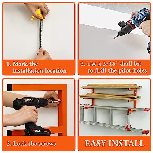 MOOMSINE Lumber Storage Rack Wall Mount, Heavy Duty Metal Wood Organizer with 3-Level Each Shelf Holds Up 200 Lbs, Indoor & Outdoor Use - color: Orange - 2 Pack