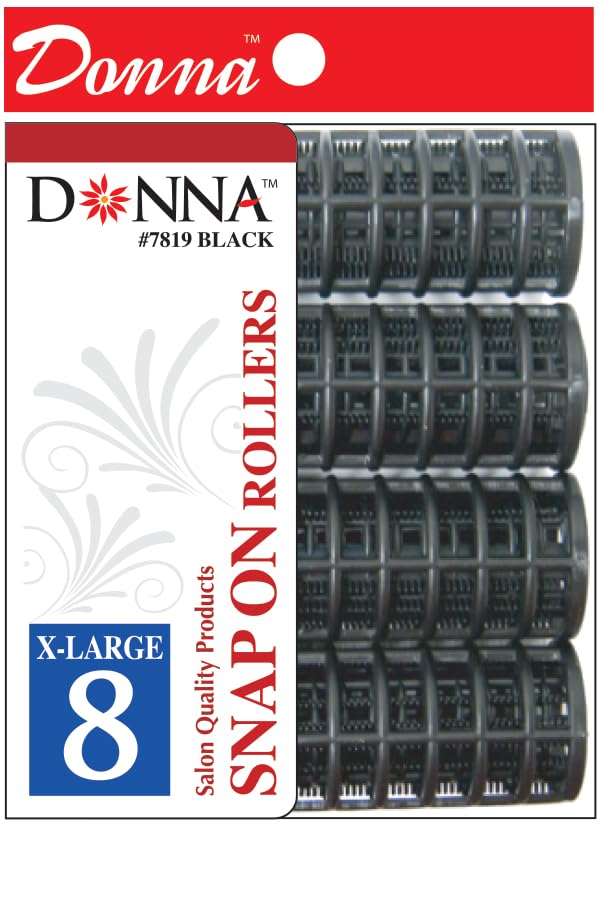 DONNA Snap on Rollers Foam Hair Rollers Curlers Hair Clips for Hairdressing Styling Heatless 1.125"(D) LARGE BLACK 8PCS - color: BLACK - 1.125"(D) LARGE