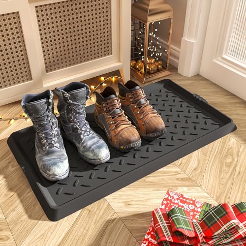 SUPENUIN Boot-Tray Heavy Duty Rubber Mat with Lip Waterproof Shoe Mat Tray for Entryway Indoor Outdoor Multi Use Catch All Trays Entryway Shoe Storage 16x27.5 Inches - color: Twill, size: 16"x27.5"