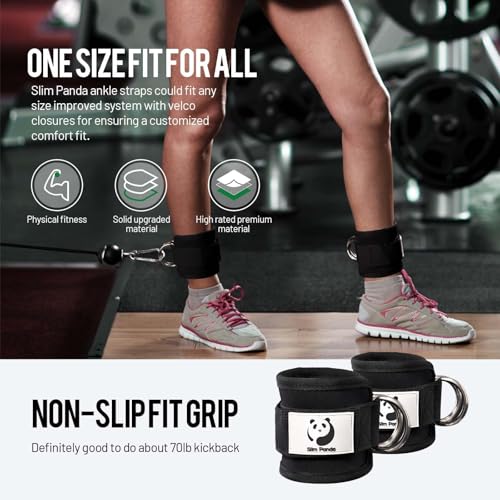 Slim Panda Ankle Strap for Cable Machine,Ankle Cuff for Kickbacks, Booty Hip Abductors,Glute Workouts, Leg Extensions, Curls for Men and Women, Adjustable with Double D-Rings - color: Black, style: Single