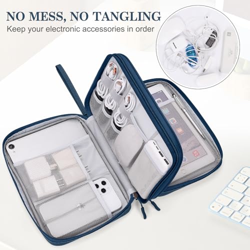 FYY Electronic Organizer, Travel Tech Pouch Bag, Extra Large, Navy | Wrist Strap, Waterproof, Double Layers Electronics Travel Case for iPad, Cord, Laptop Charger, Daily and Business Trips Use - color: Navy, size: Extra Large