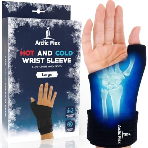 Arctic Flex Wrist & Thumb Ice Pack Wrap - Extra Strength Hot & Cold Therapy | Reusable Hand Freeze Sleeve - for Arthritis, Carpal Tunnel, Surgery, & Pain Relief (Fits Left & Right) - color: Black, size: Large