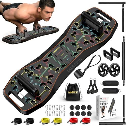 LALAHIGH Push Up Board,36 in 1 Home Gym Equipment with Ab Roller Wheel & Resistance Bands, Portable Foldable Workout Board for Full Body Strength Training Men Women,Gift for Boyfriend