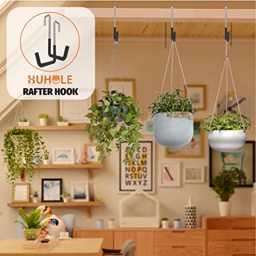 HUHOLE 4 Pack Rafter Hooks for Garage Storage Large S Hooks | No Drill Utility Hangers with 50 lb Capacity for Bikes, Ladders, Plants, Hoses, Wood Joists and Beams