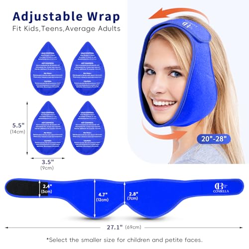 Wisdom Teeth Ice Pack Head Wrap for Pain Relief - Cold Hot Therapy for Face, Jaw & Oral Surgery with 4 Gel Packs, TMJ, Tooth Extraction, Tonsillectomy Recovery (Blue) - color: Blue