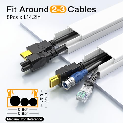 Delamu Cord Covers for Wires on Wall, 113.4in TV Cord Hider, Self-adhesive Cable Hider Cable Cover Raceway, Paintable Wire Hider Wire Covers for Cords, Hide Cords Wall Mounted Tv, W0.95×H0.55in, White - color: White, size: 113.4in L x 0.95in W x 0.55in H