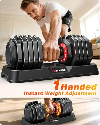 XDDIAS Adjustable Dumbbell Set for Home Gym Workout | 25 to 90 lbs, non-slip knurled grip, compact storage, one-hand adjustable - size: 55LB Pair