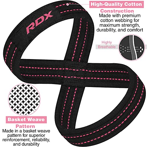 RDX Weight Lifting Straps Figure 8, Anti Slip Strap with Cuffs Wrist Support for Gym Workout Deadlift Powerlifting Bodybuilding Weightlifting, Fitness Strength Training, Hand Bar Grip for Men - color: BLACK PINK, size: Small